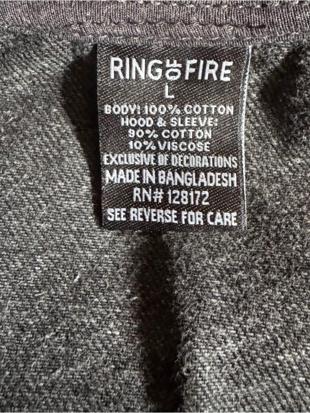 Boys Black Denim Jacket Hoodie Ring of Fire Size L - Picture 6 of 6